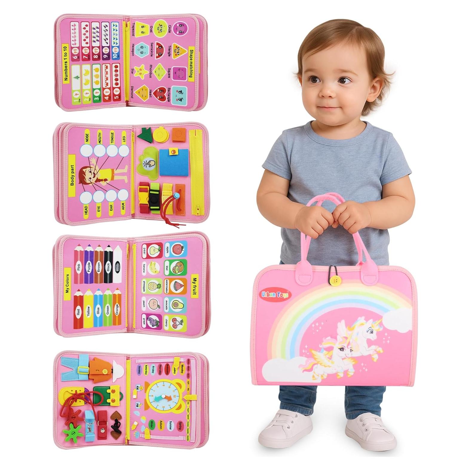 Tablero Ocupado Montessori Rosa - Juguete Sensorial para Niños 3-4 Años