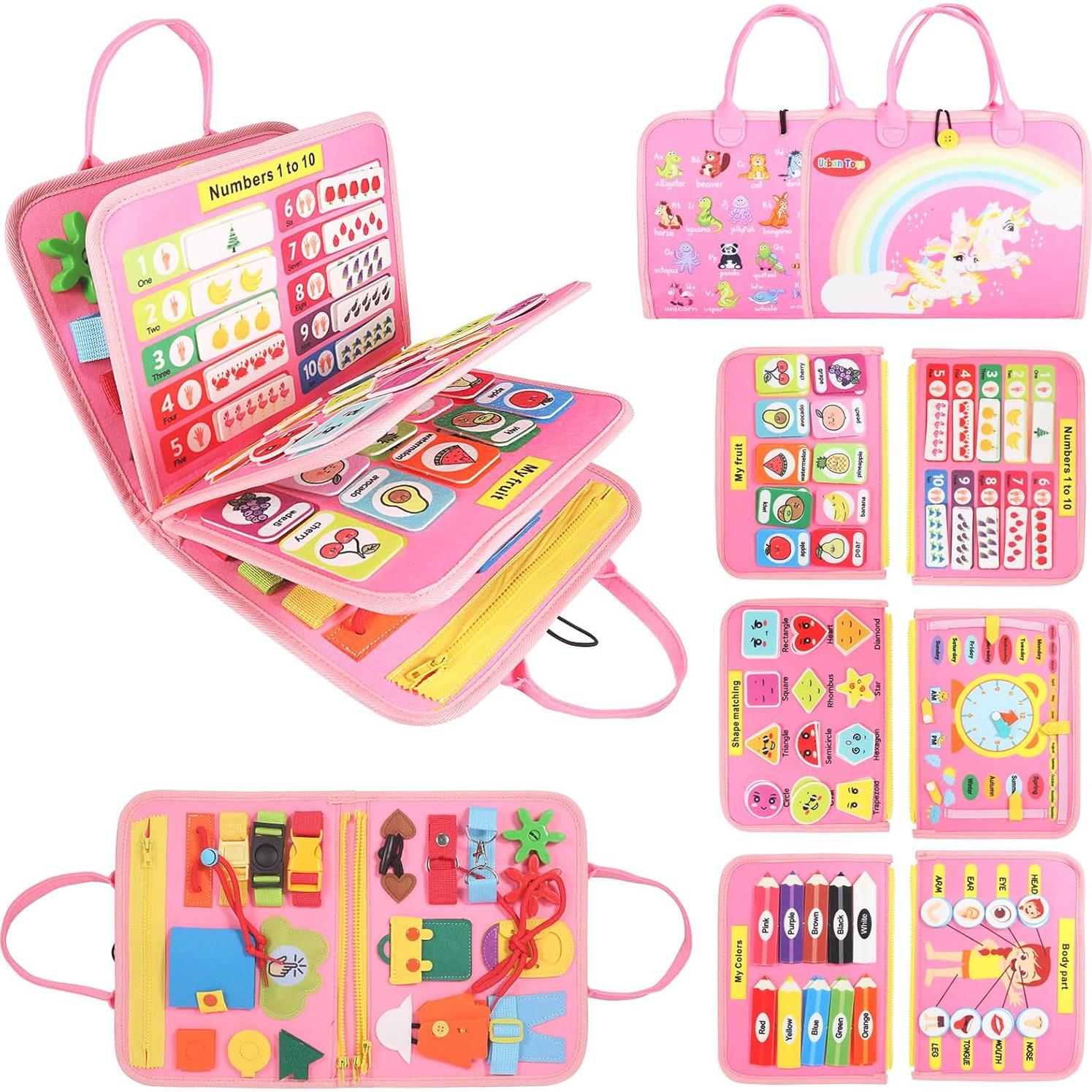 Tablero Ocupado Montessori Rosa - Juguete Sensorial para Niños 3-4 Años