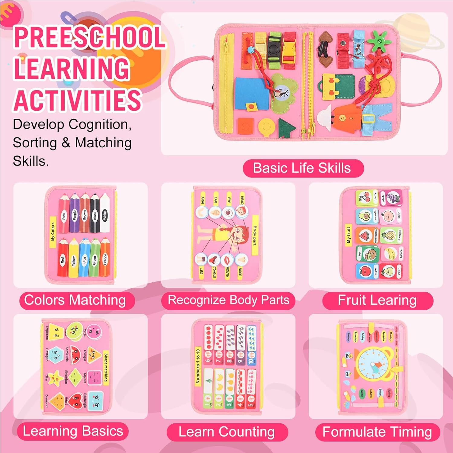 Tablero Ocupado Montessori Rosa - Juguete Sensorial para Niños 3-4 Años