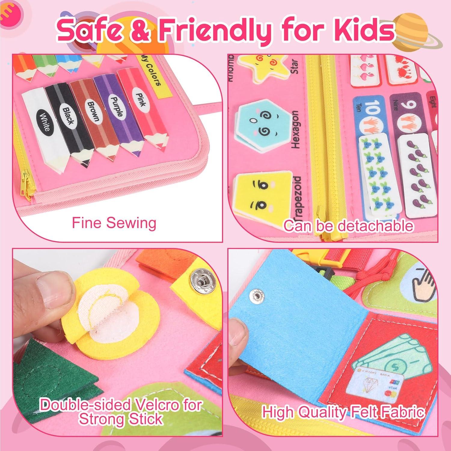 Tablero Ocupado Montessori Rosa - Juguete Sensorial para Niños 3-4 Años