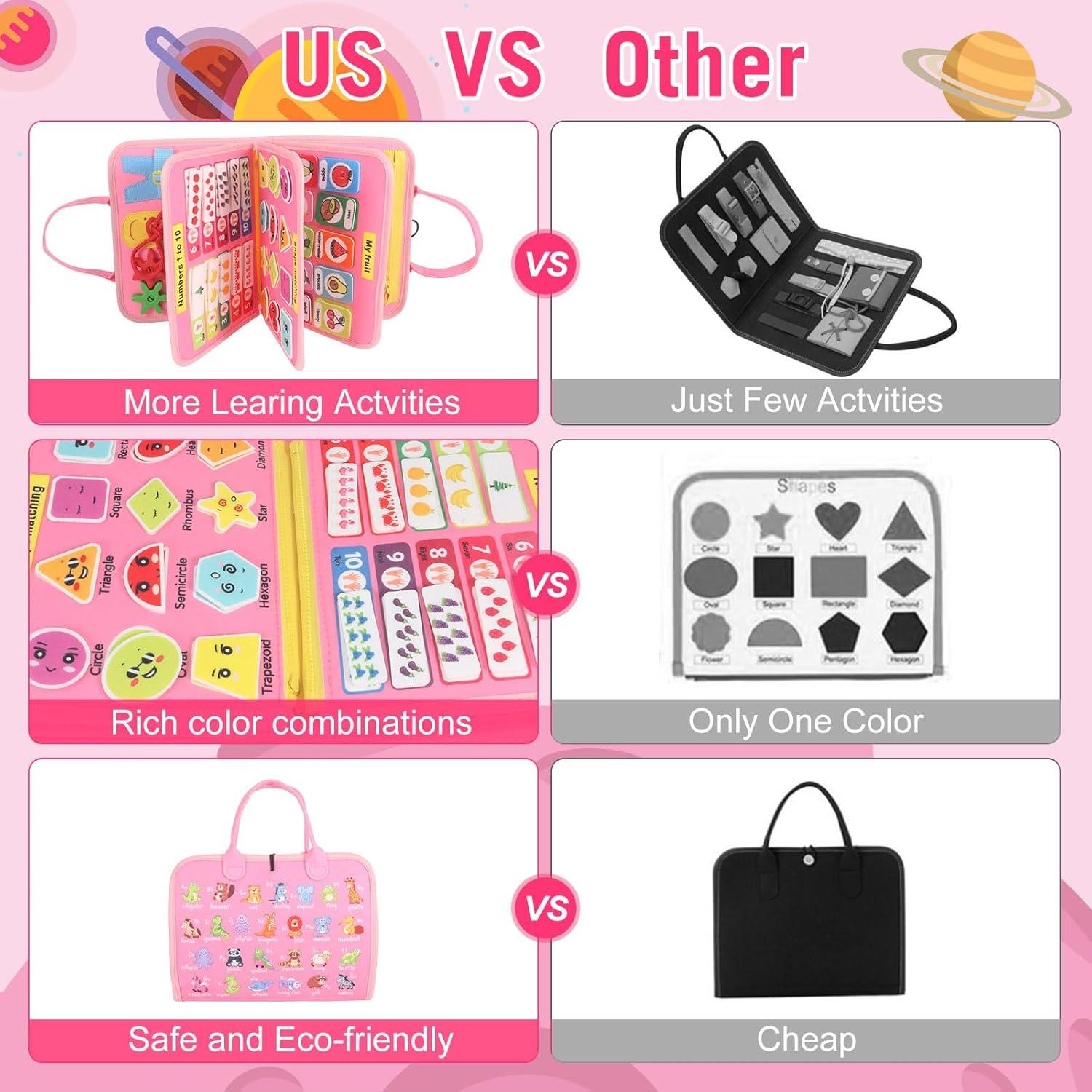 Tablero Ocupado Montessori Rosa - Juguete Sensorial para Niños 3-4 Años