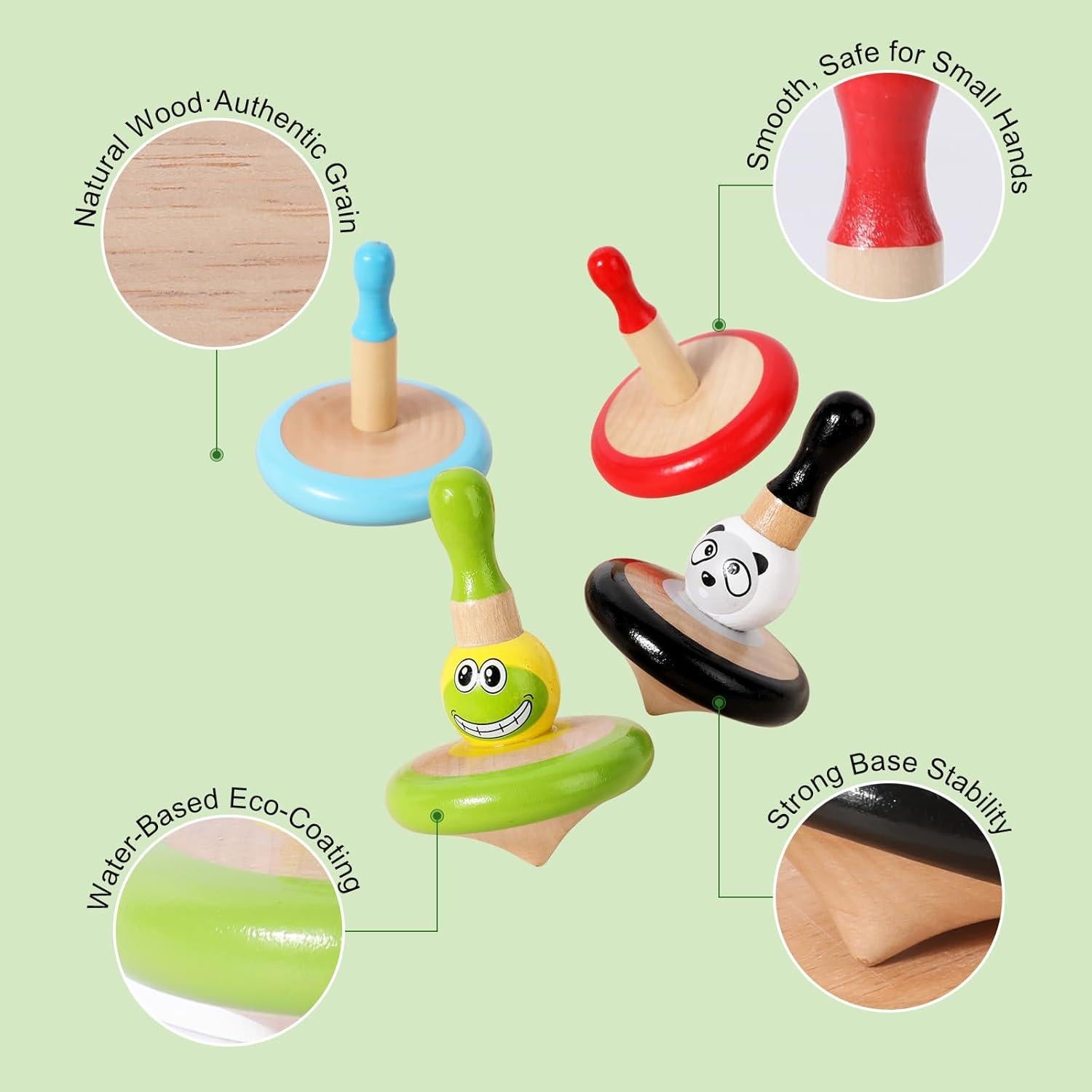 Trompos de Madera WODI - Juguetes Educativos para Niños 4 Piezas