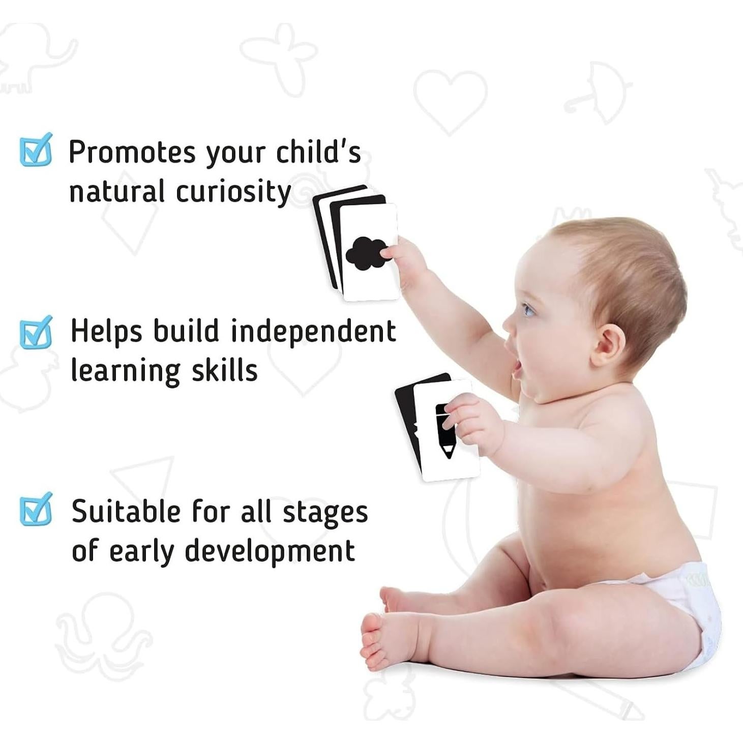 Tarjetas Flash Merka para Bebés - Set de 50 Alto Contraste