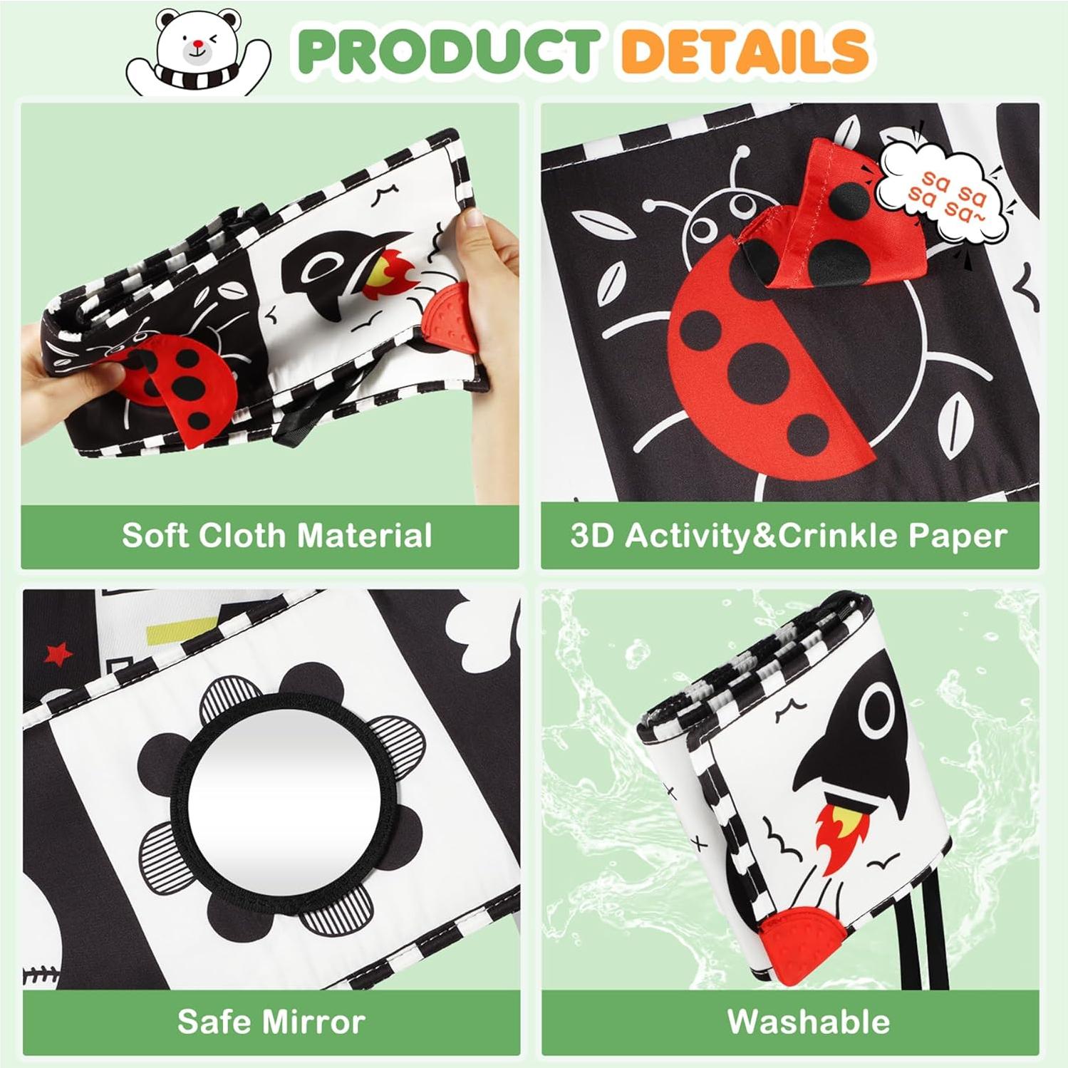 Libro Sensorial para Bebés BBWOO - Alto Contraste 0-12 Meses