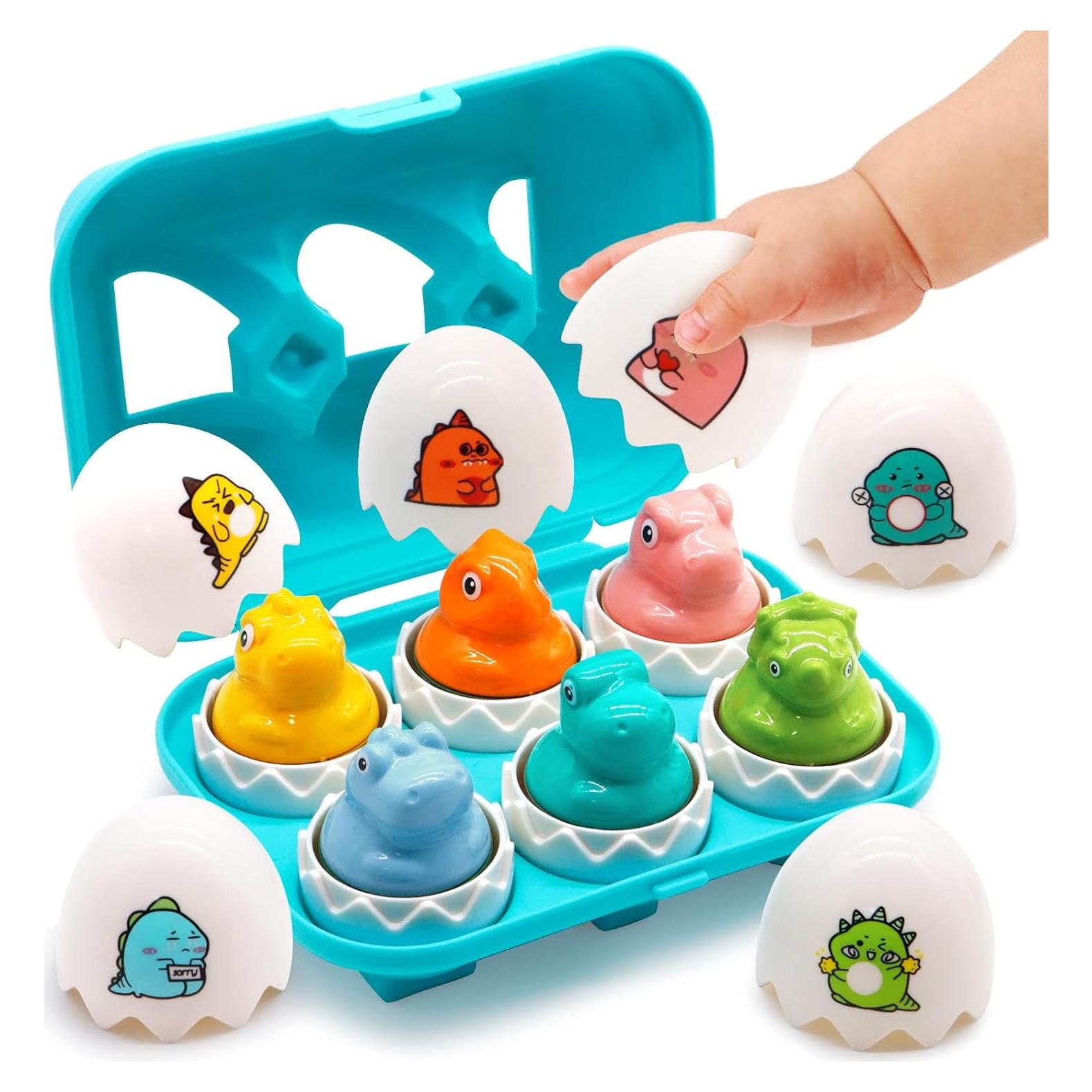 MOONTOY Dinosaur Egg Toys for Toddlers 1-3 Matching Game, Dino Eggs Montessori Toys for Babies 6-12 Month Baby Puzzles 12-18 Months Play Shape Sorter Sorting Sensory Gift Easter Basket Stuffers