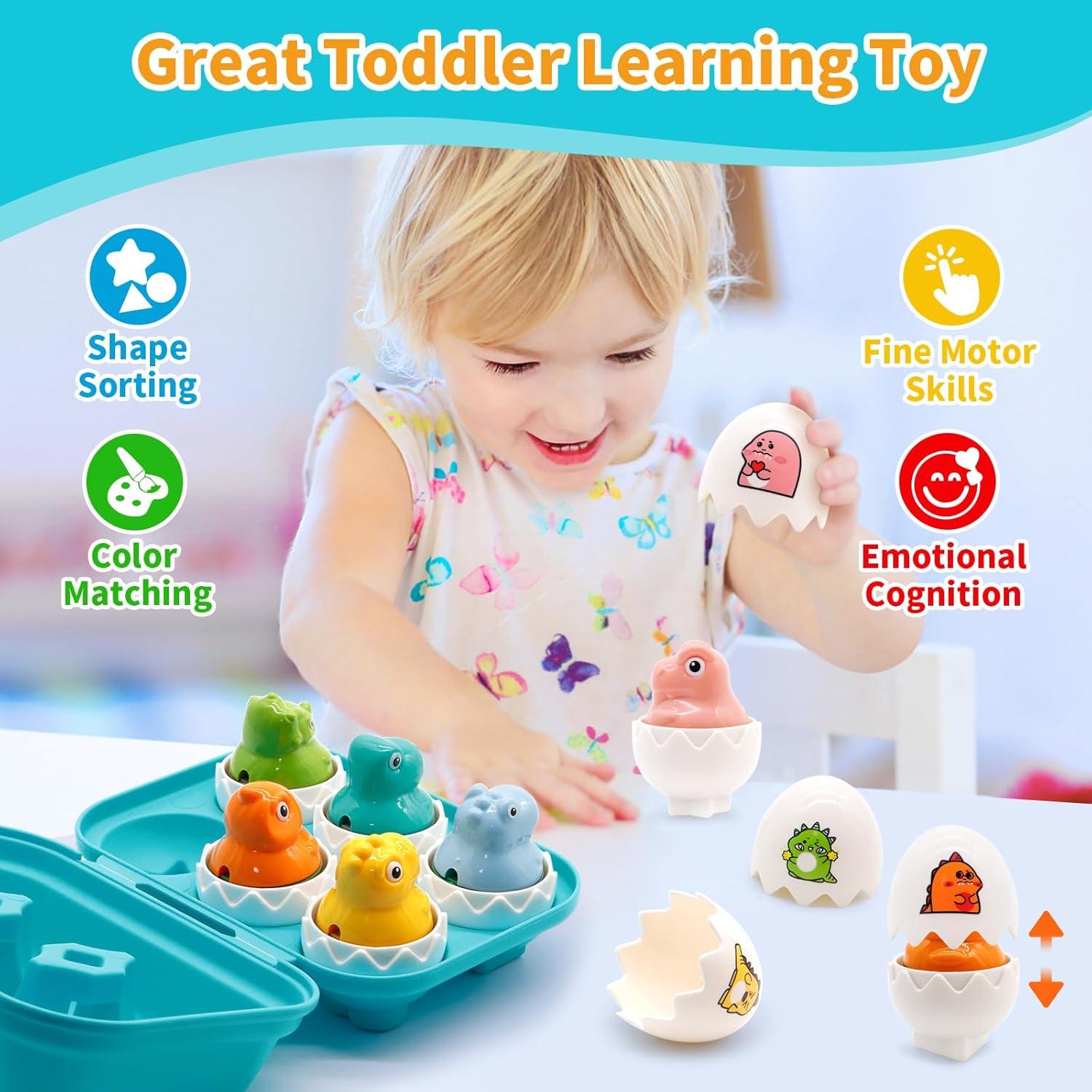 MOONTOY Dinosaur Egg Toys for Toddlers 1-3 Matching Game, Dino Eggs Montessori Toys for Babies 6-12 Month Baby Puzzles 12-18 Months Play Shape Sorter Sorting Sensory Gift Easter Basket Stuffers
