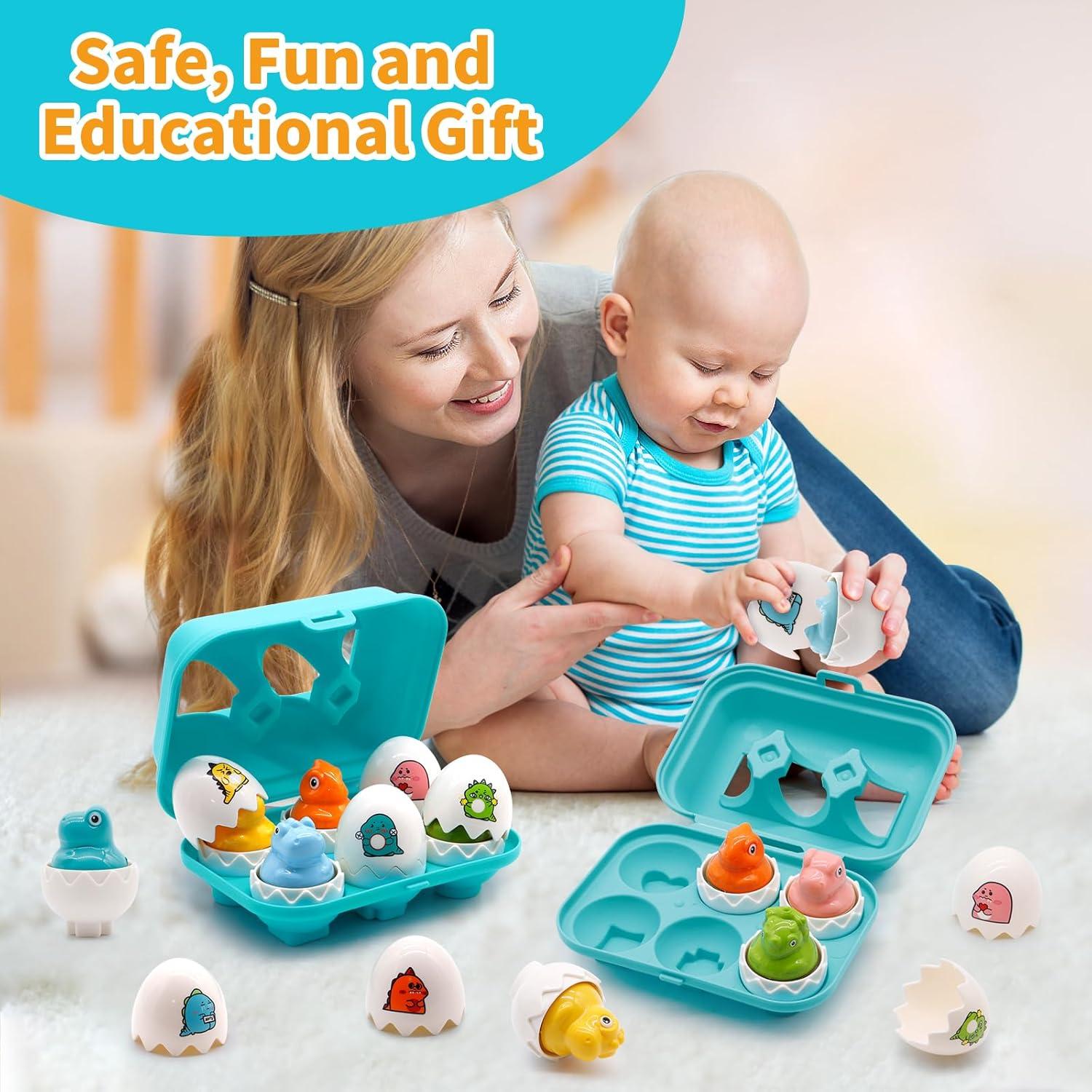 MOONTOY Dinosaur Egg Toys for Toddlers 1-3 Matching Game, Dino Eggs Montessori Toys for Babies 6-12 Month Baby Puzzles 12-18 Months Play Shape Sorter Sorting Sensory Gift Easter Basket Stuffers