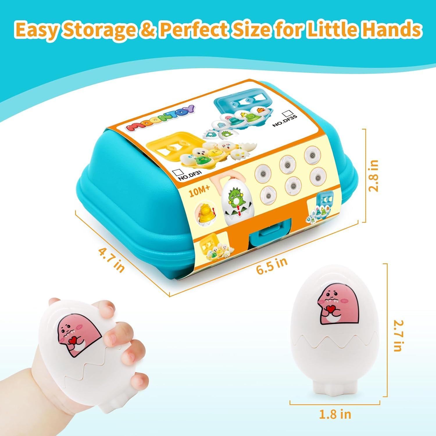 MOONTOY Dinosaur Egg Toys for Toddlers 1-3 Matching Game, Dino Eggs Montessori Toys for Babies 6-12 Month Baby Puzzles 12-18 Months Play Shape Sorter Sorting Sensory Gift Easter Basket Stuffers