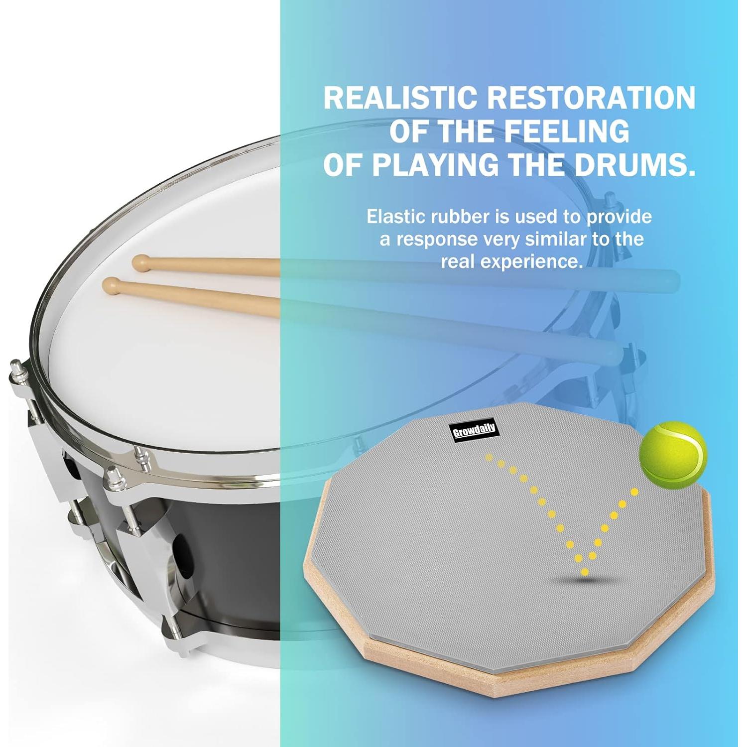 Pad de práctica de batería GrowDaily 12" con baquetas y bolsa