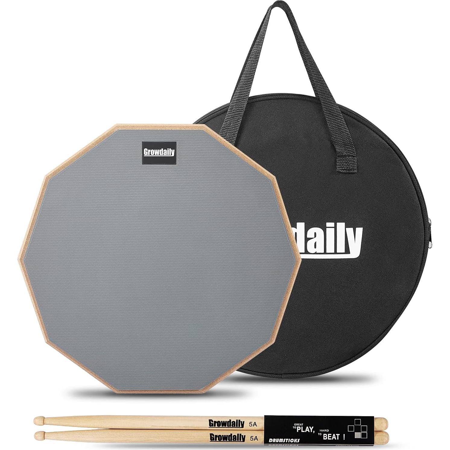 Pad de práctica de batería GrowDaily 12" con baquetas y bolsa