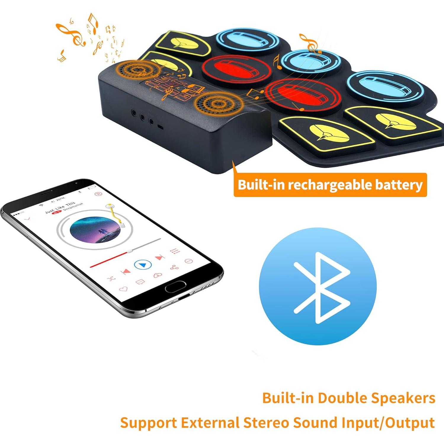 Set de Batería Electrónica Vhffoso con Baquetas LED y Soporte