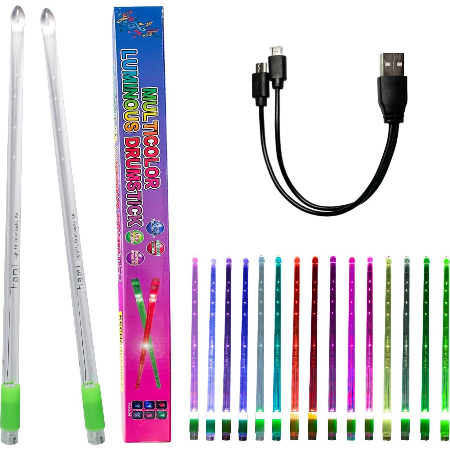 Palos de Tambor LED Hami - 2 Piezas, Multicolor, Carga USB