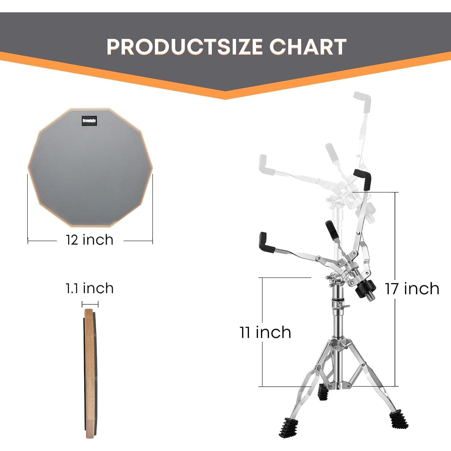 Set de Pad de Práctica para Batería G.D 12" con Soporte y Accesorios