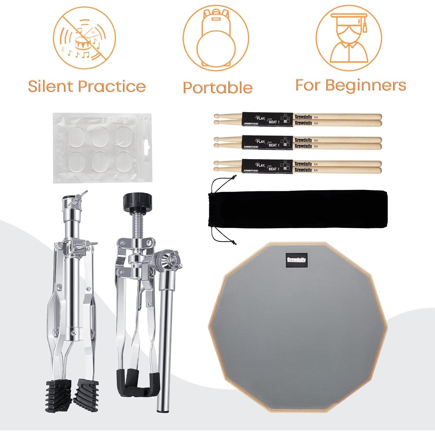 Set de Pad de Práctica para Batería G.D 12" con Soporte y Accesorios