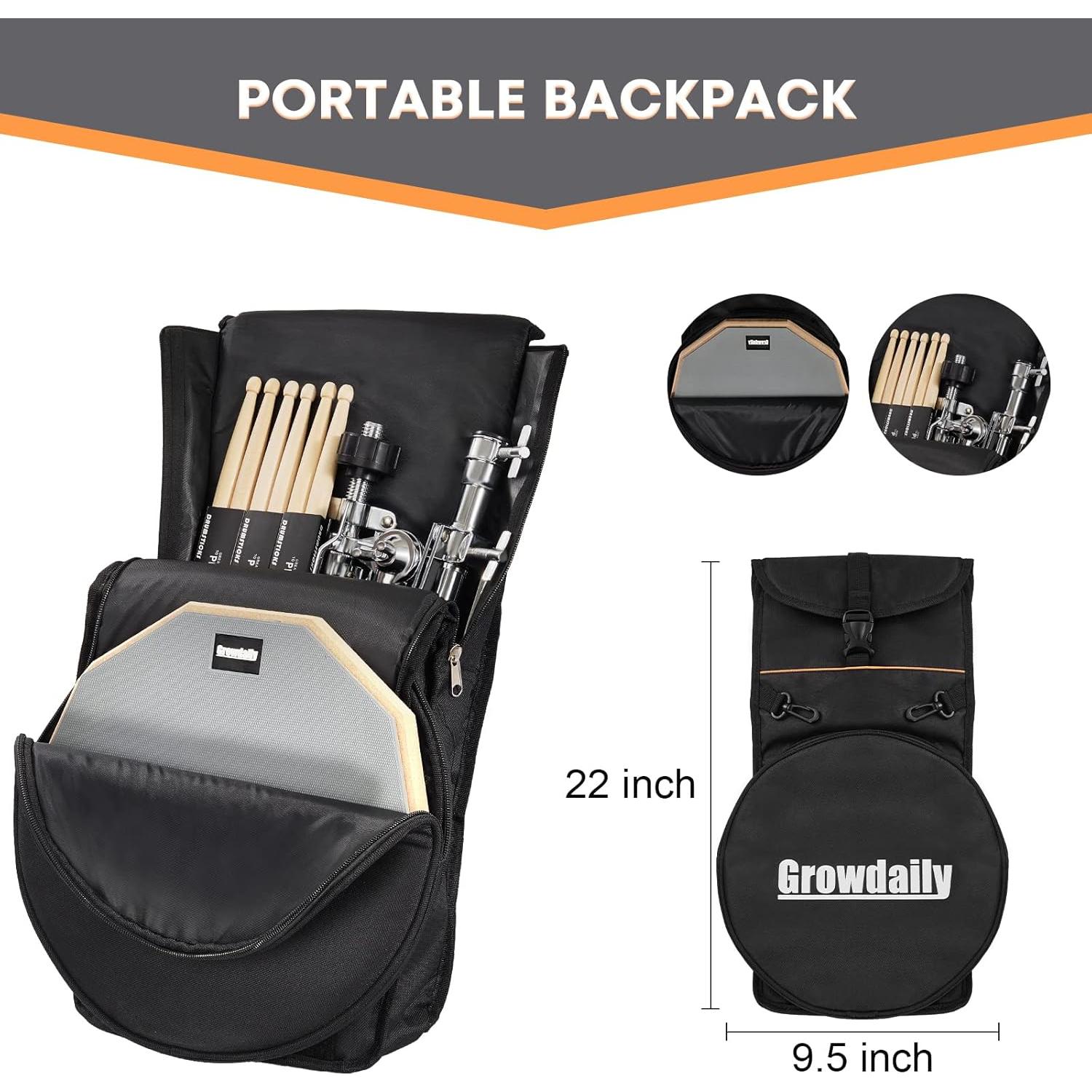 Set de Pad de Práctica para Batería G.D 12" con Soporte y Accesorios