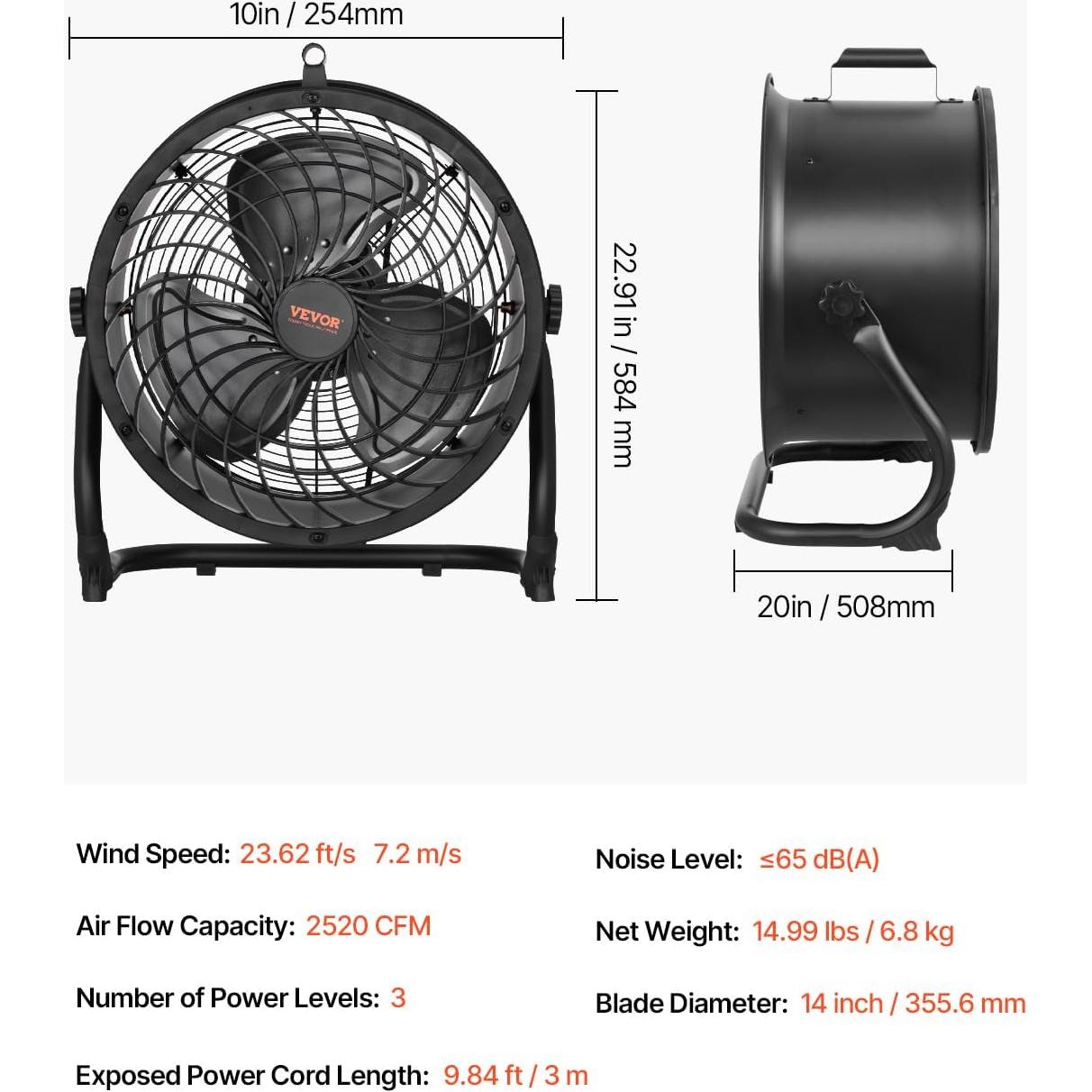 Ventilador de Piso VEVOR 35.56 cm Industrial 3 Velocidades