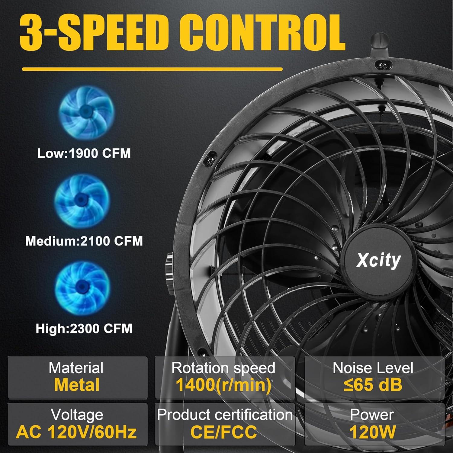 Ventilador industrial de tambor Xcity 14" 2300 CFM negro