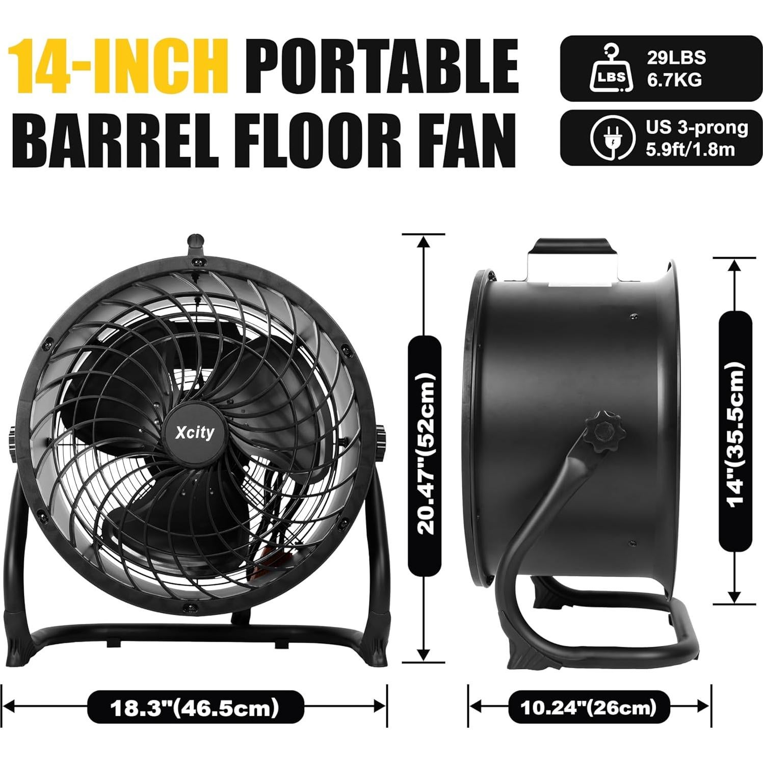 Ventilador industrial de tambor Xcity 14" 2300 CFM negro