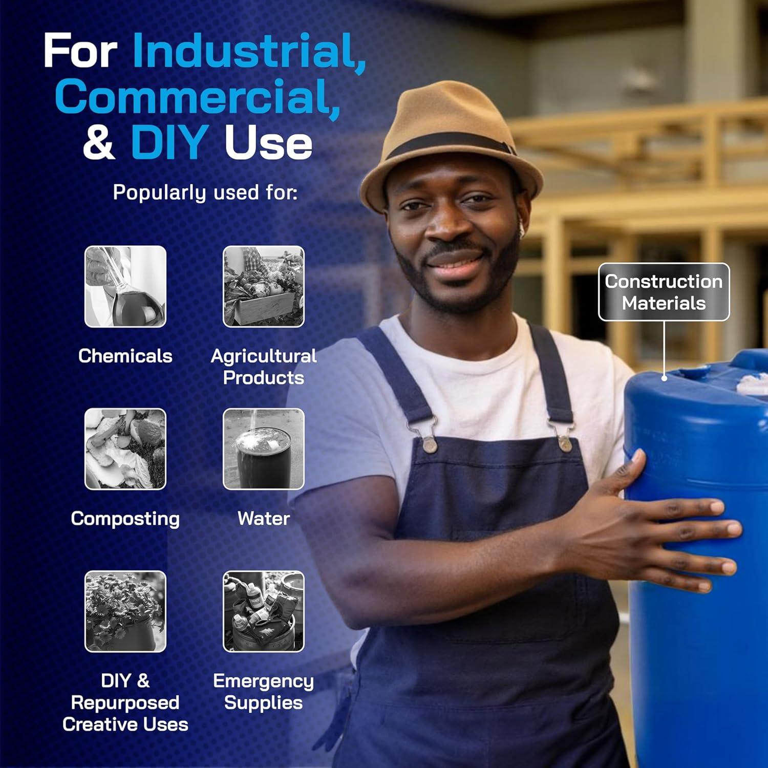 Tambor de Plástico Azul 15 Galones Air Sea Containers - Cerrado con Tapa de Tornillo