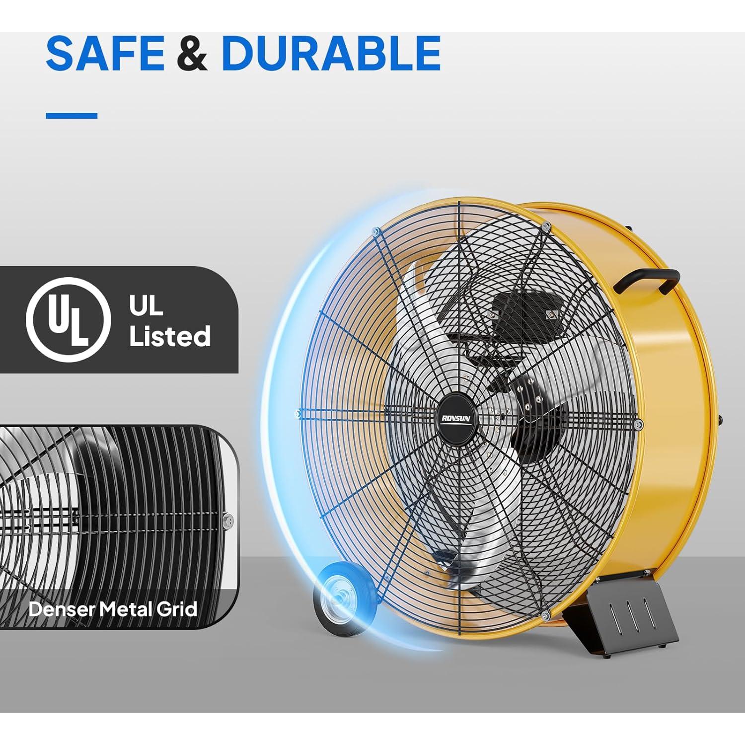 Ventilador de tambor industrial Bonnlo 24" amarillo 9500CFM