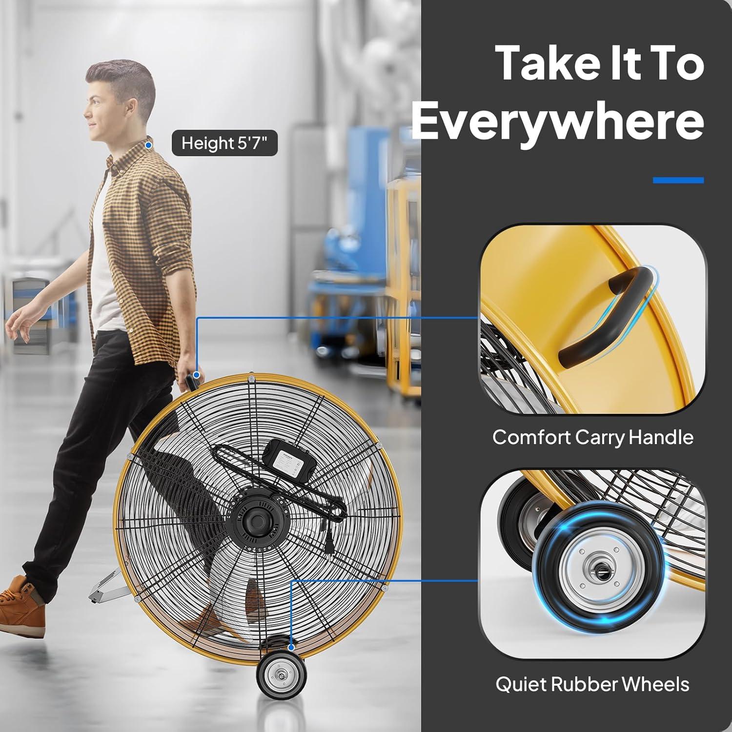 Ventilador de tambor industrial Bonnlo 24" amarillo 9500CFM