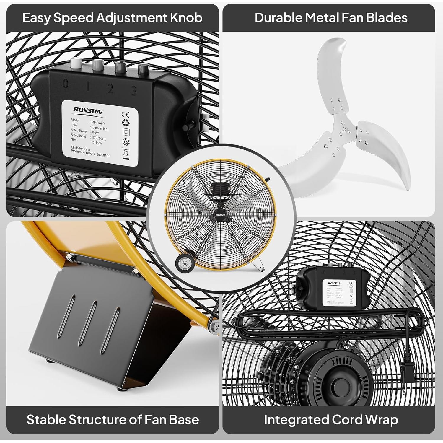 Ventilador de tambor industrial Bonnlo 24" amarillo 9500CFM