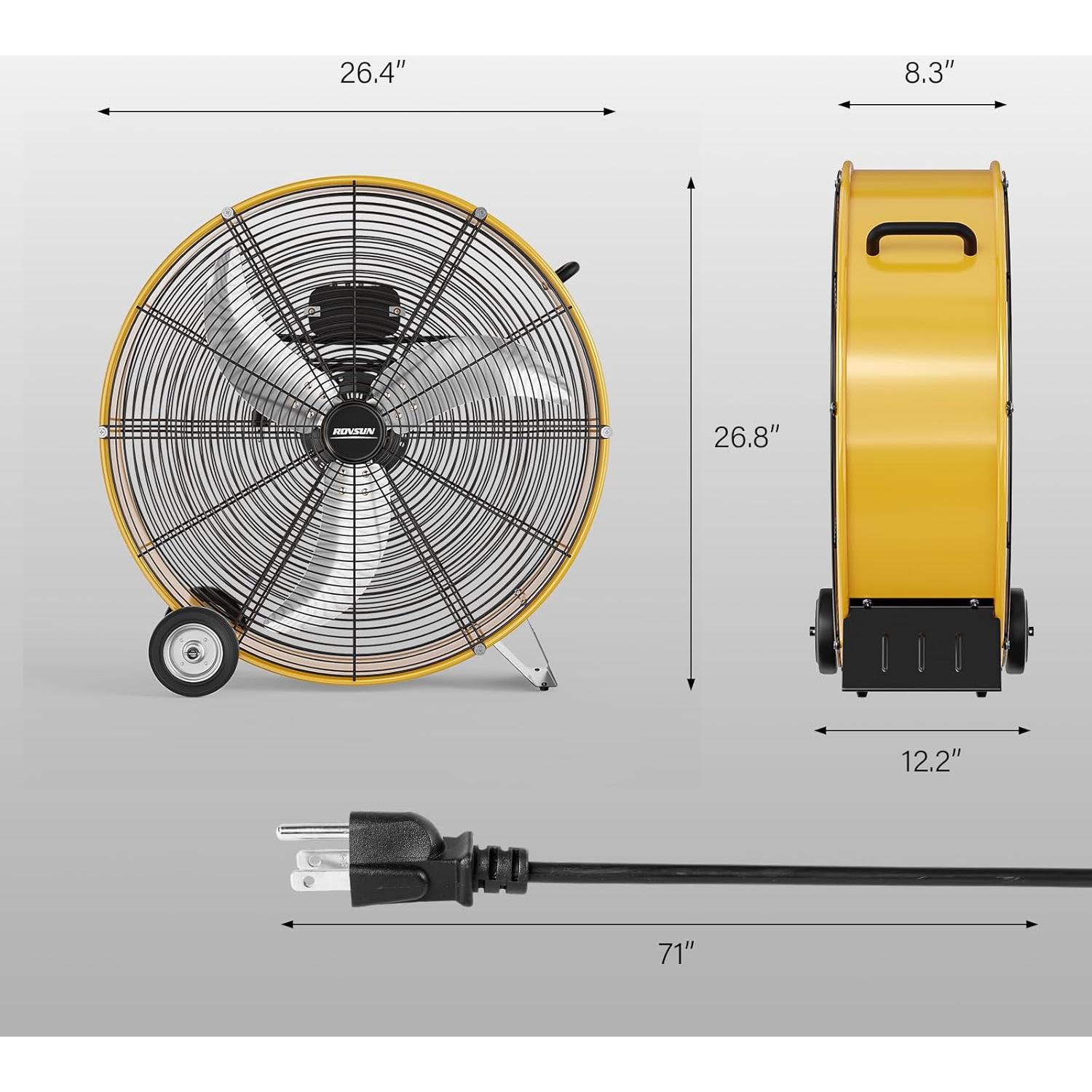 Ventilador de tambor industrial Bonnlo 24" amarillo 9500CFM