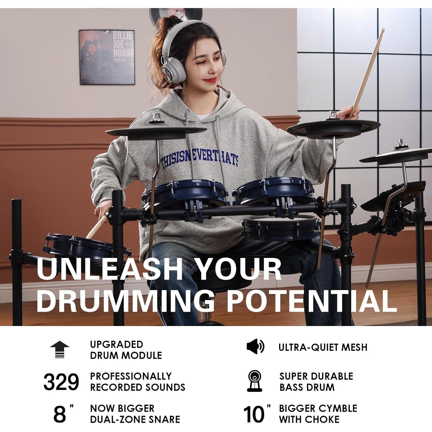 Batería Eléctrica HAMPBACK ACE-301 con Pads de Malla Silenciosos