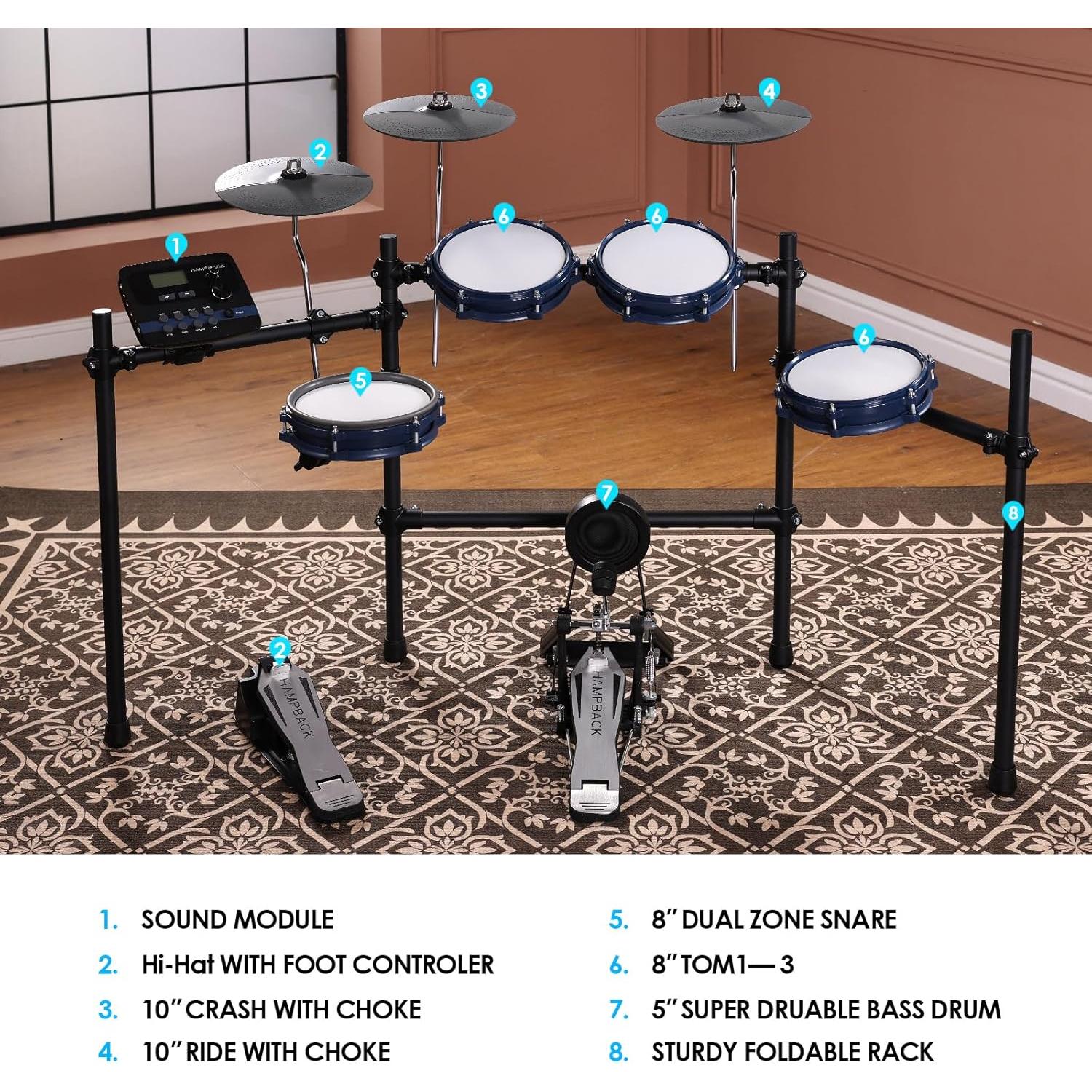 Batería Eléctrica HAMPBACK ACE-301 con Pads de Malla Silenciosos