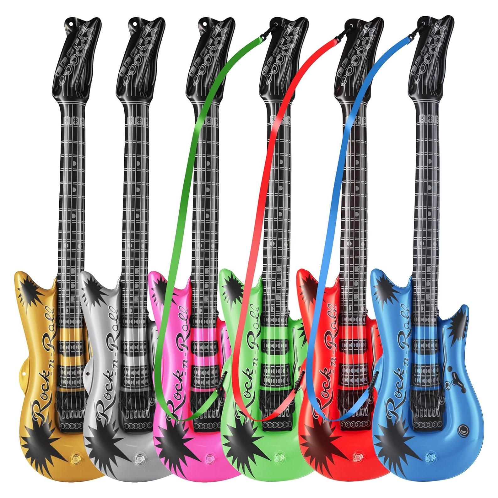 Guitarras Inflables Bedwina 91 cm - Paquete de 6 Neón