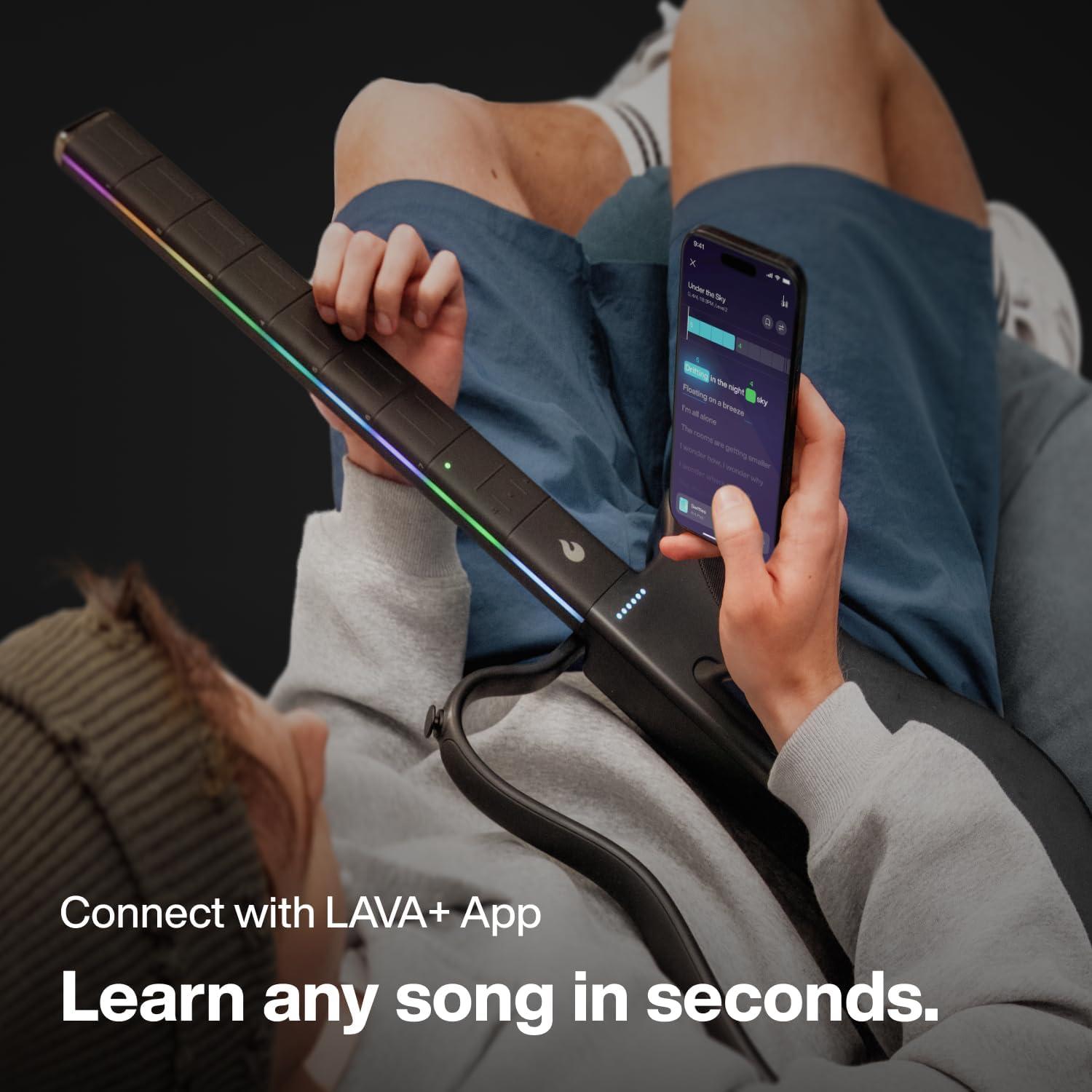 LAVA GENIE Stringless Smart Guitar, No Strings Attached, Hundreds of Instrument Presets, Onboard Speaker, Foldable, Detachable, Black, 30.5 inch.