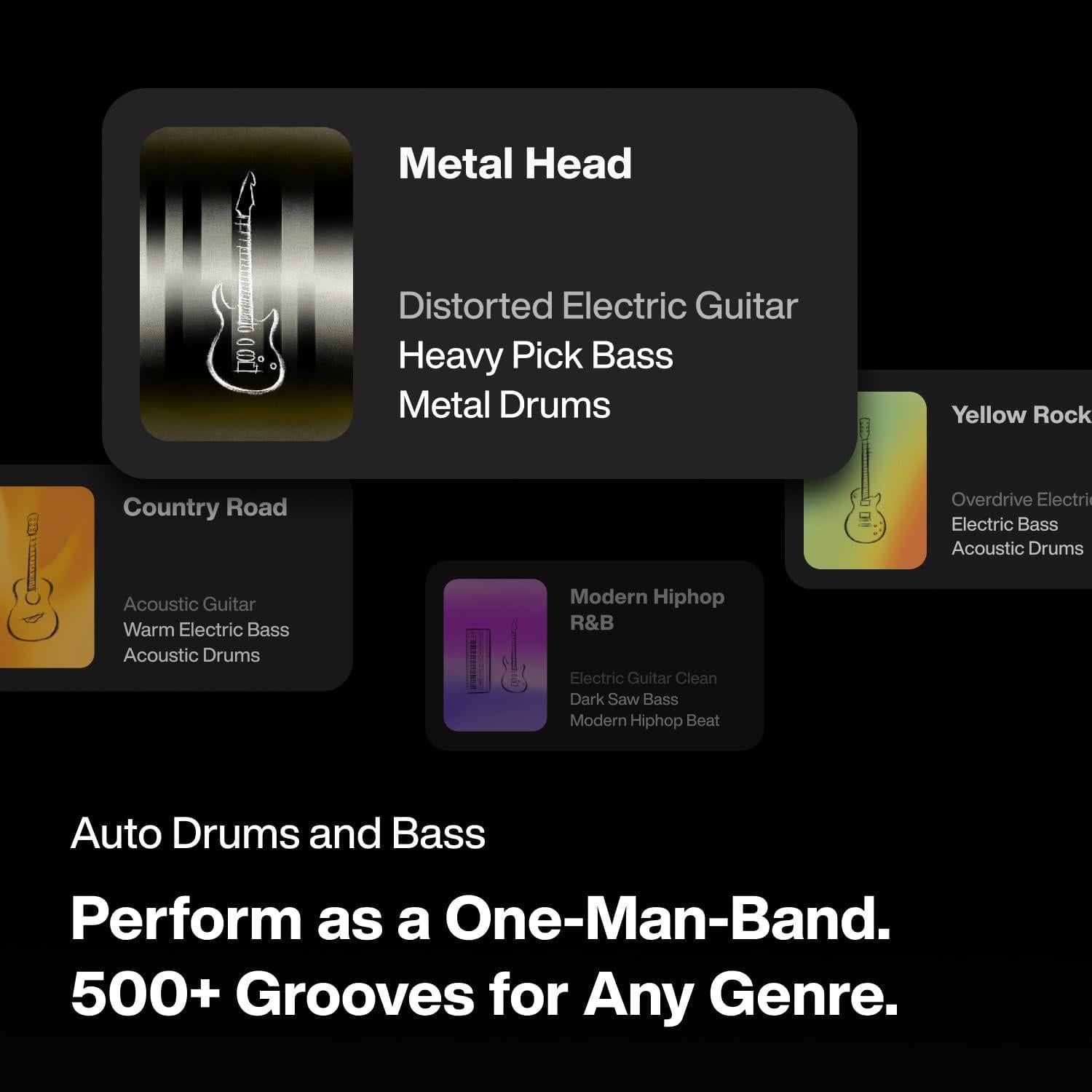LAVA GENIE Stringless Smart Guitar, No Strings Attached, Hundreds of Instrument Presets, Onboard Speaker, Foldable, Detachable, Black, 30.5 inch.