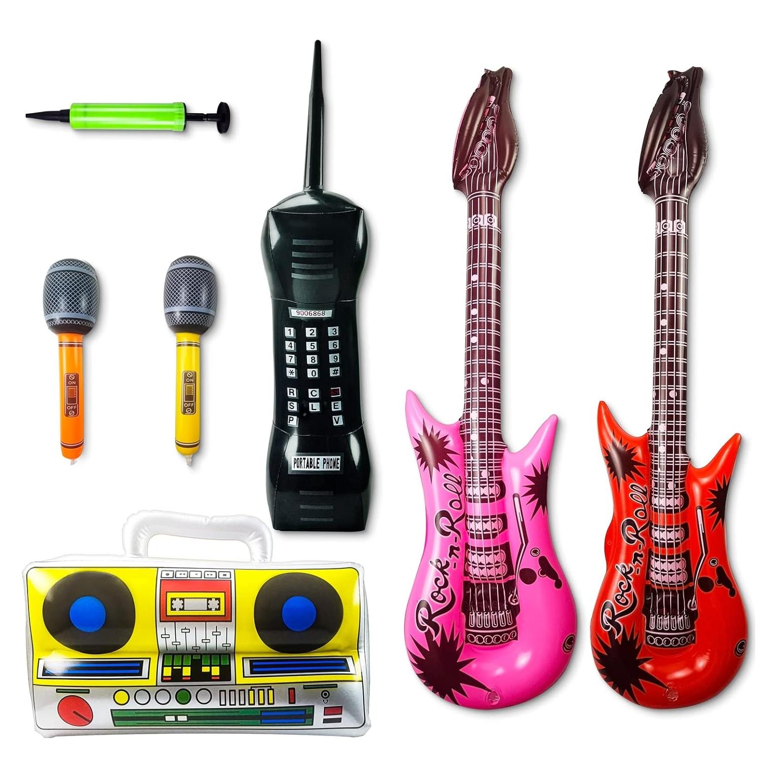 Set de Juguetes Inflables para Fiesta - Guitarras, Micrófonos y Boombox