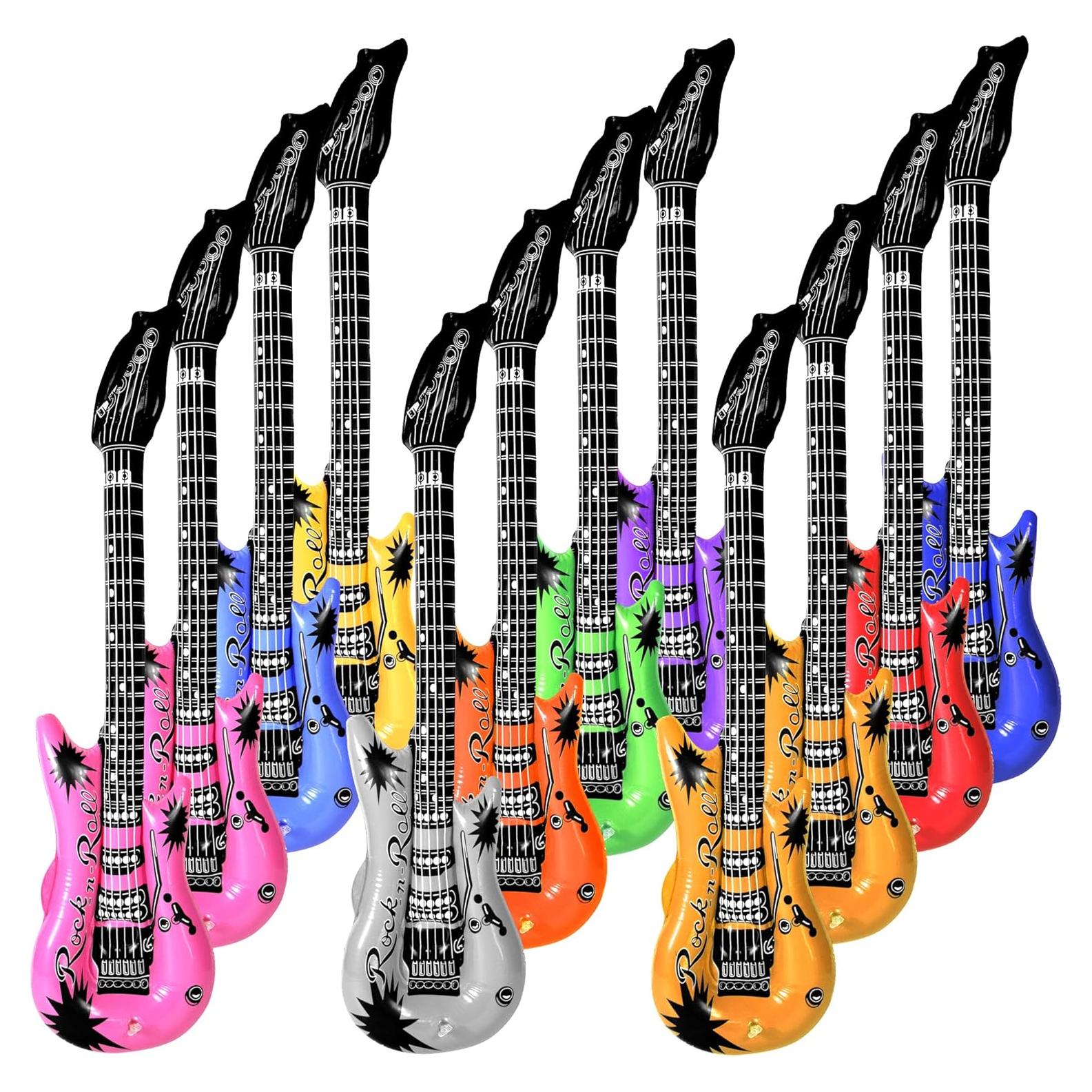 12 Guitarras Inflables de Colores Novelty Place 89cm para Fiesta