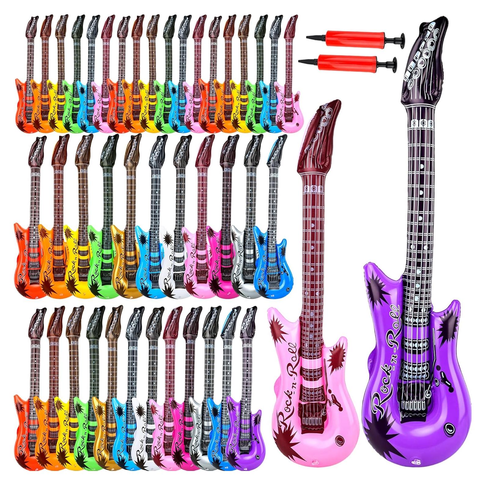 42 Guitarras Inflables Multicolor 95 cm y 55 cm con Bombas