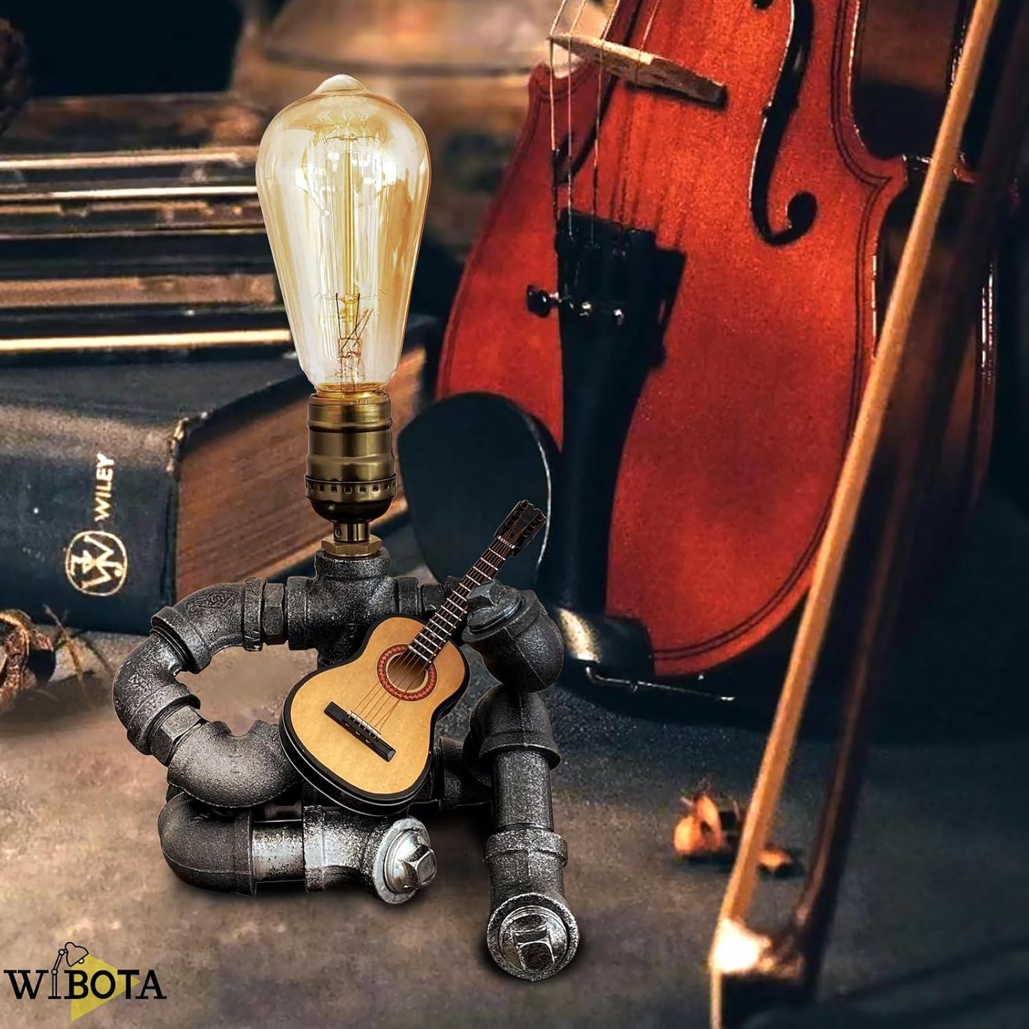 Lámpara de Mesa Steampunk WIBOTA con Guitarra Acústica 35cm