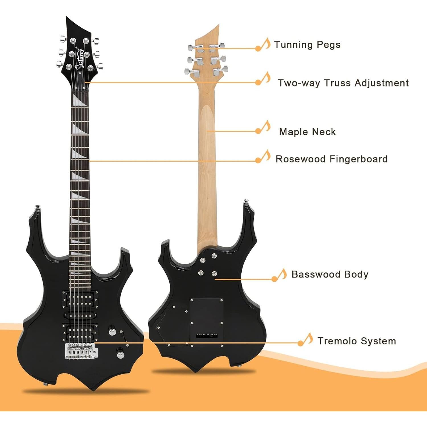 Guitarra Eléctrica Glarry Llama Ardiente 6 Cuerdas Negra