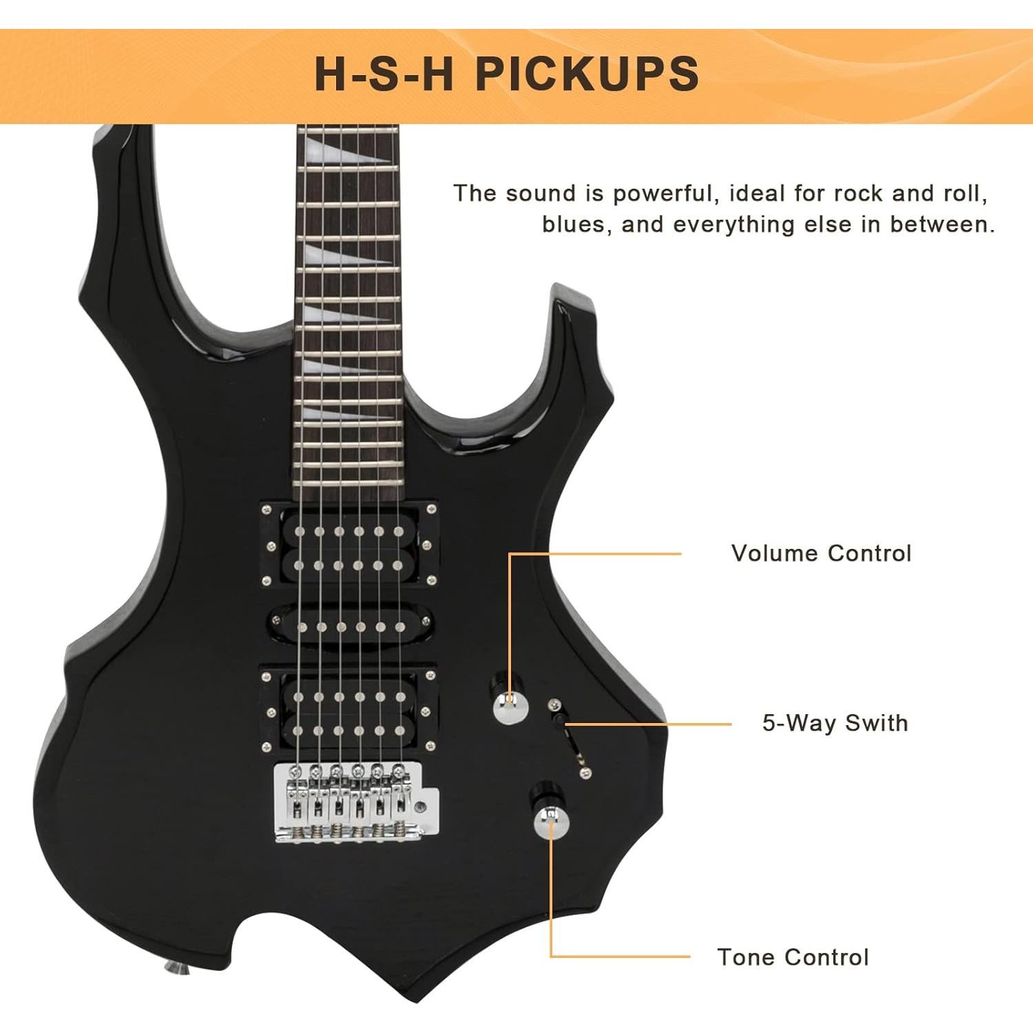 Guitarra Eléctrica Glarry Llama Ardiente 6 Cuerdas Negra