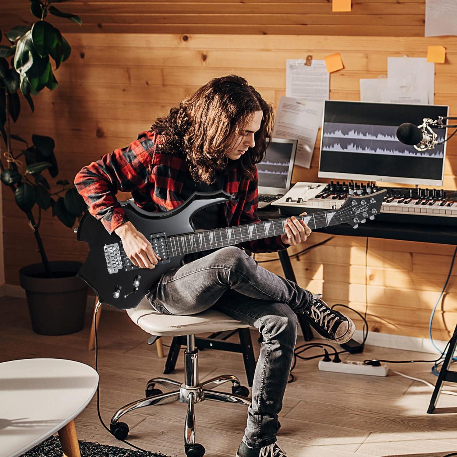 Guitarra Eléctrica Glarry Llama Ardiente 6 Cuerdas Negra