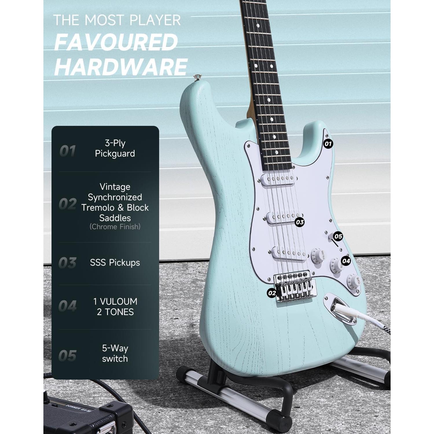 Guitarra Eléctrica Donner DST-80 Verde Surf 39" Kit Completo