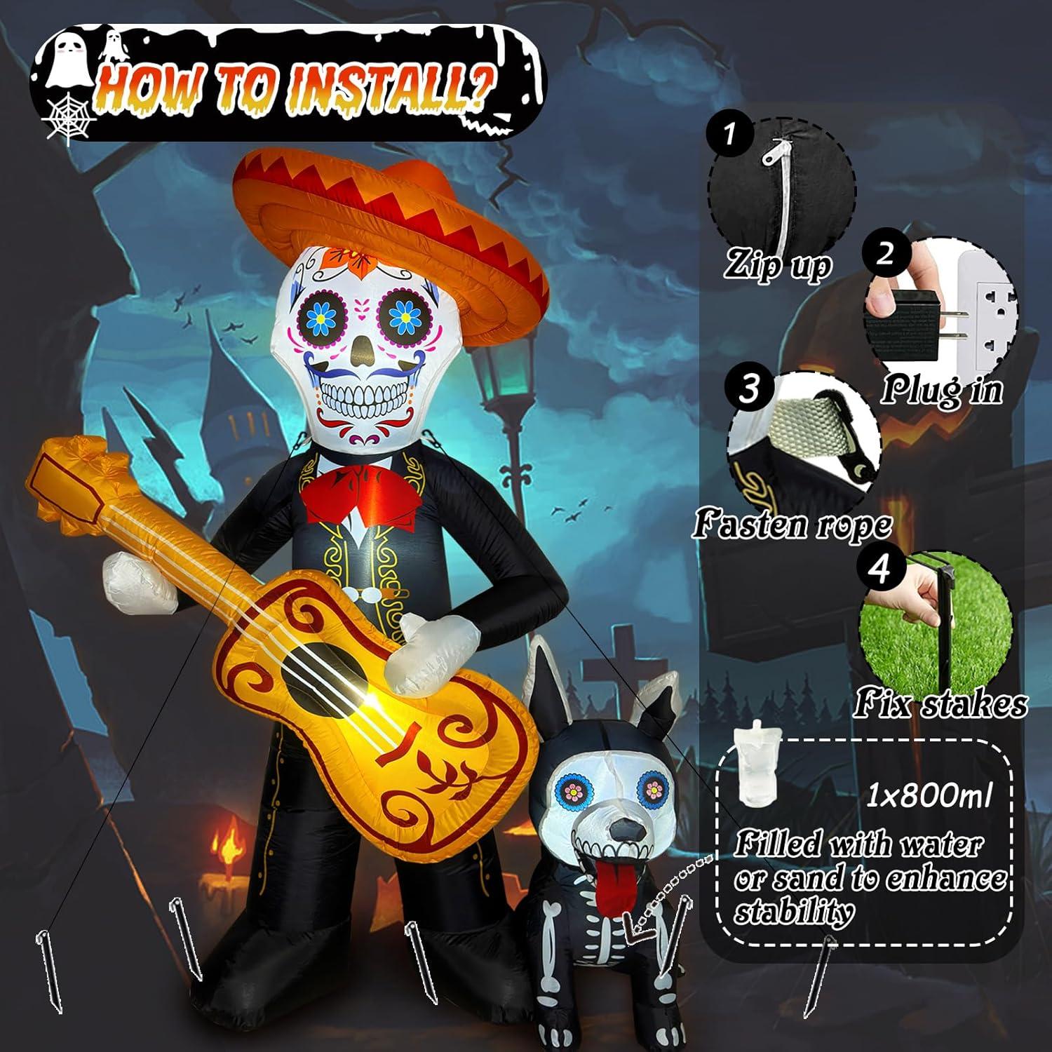 Decoración Inflable Halloween 1.8m Intexflatable Guitarra Calavera