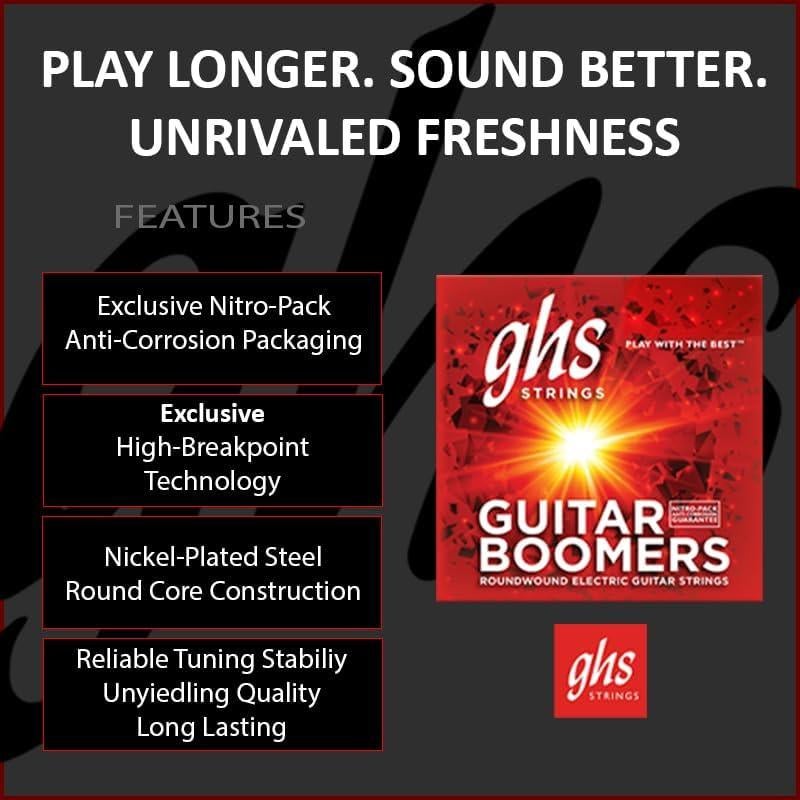 Cuerdas de guitarra eléctrica GHS Boomers GB8 1/2 Ultra Ligero 4 Pack