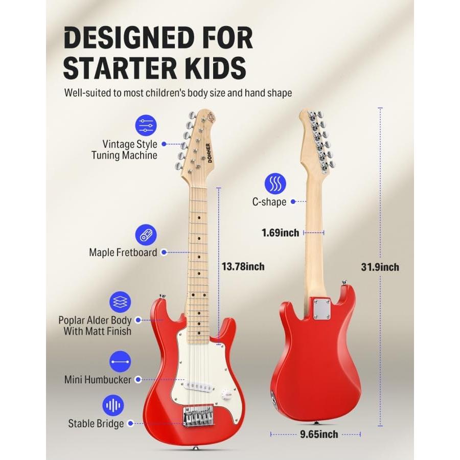 Guitarra Eléctrica Infantil Donner ST 30" Roja para Principiantes