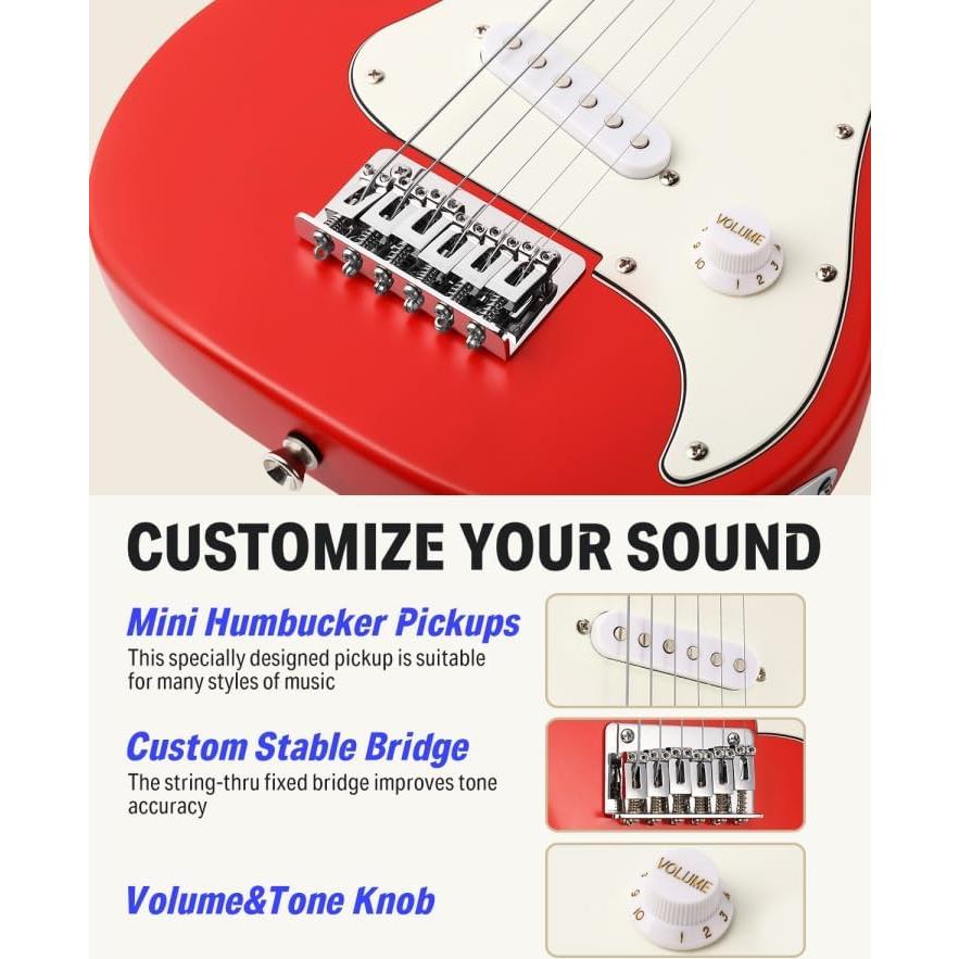 Guitarra Eléctrica Infantil Donner ST 30" Roja para Principiantes