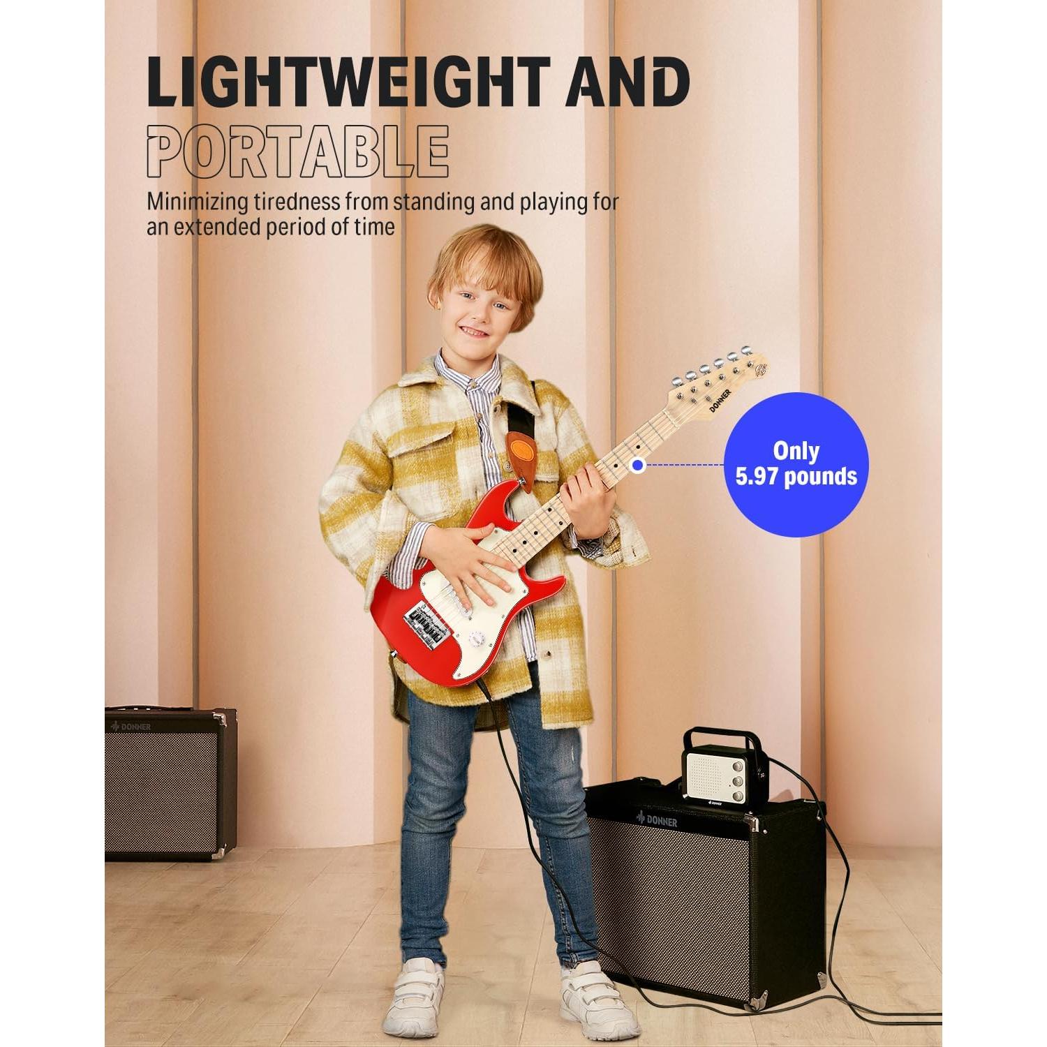 Guitarra Eléctrica Infantil Donner ST 30" Roja para Principiantes