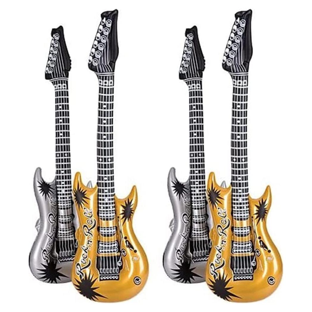 Inflables de Guitarra Rock 40 cm Dorada y Plateada - 4 pcs