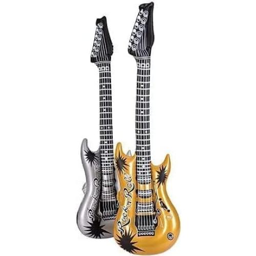 Inflables de Guitarra Rock 40 cm Dorada y Plateada - 4 pcs
