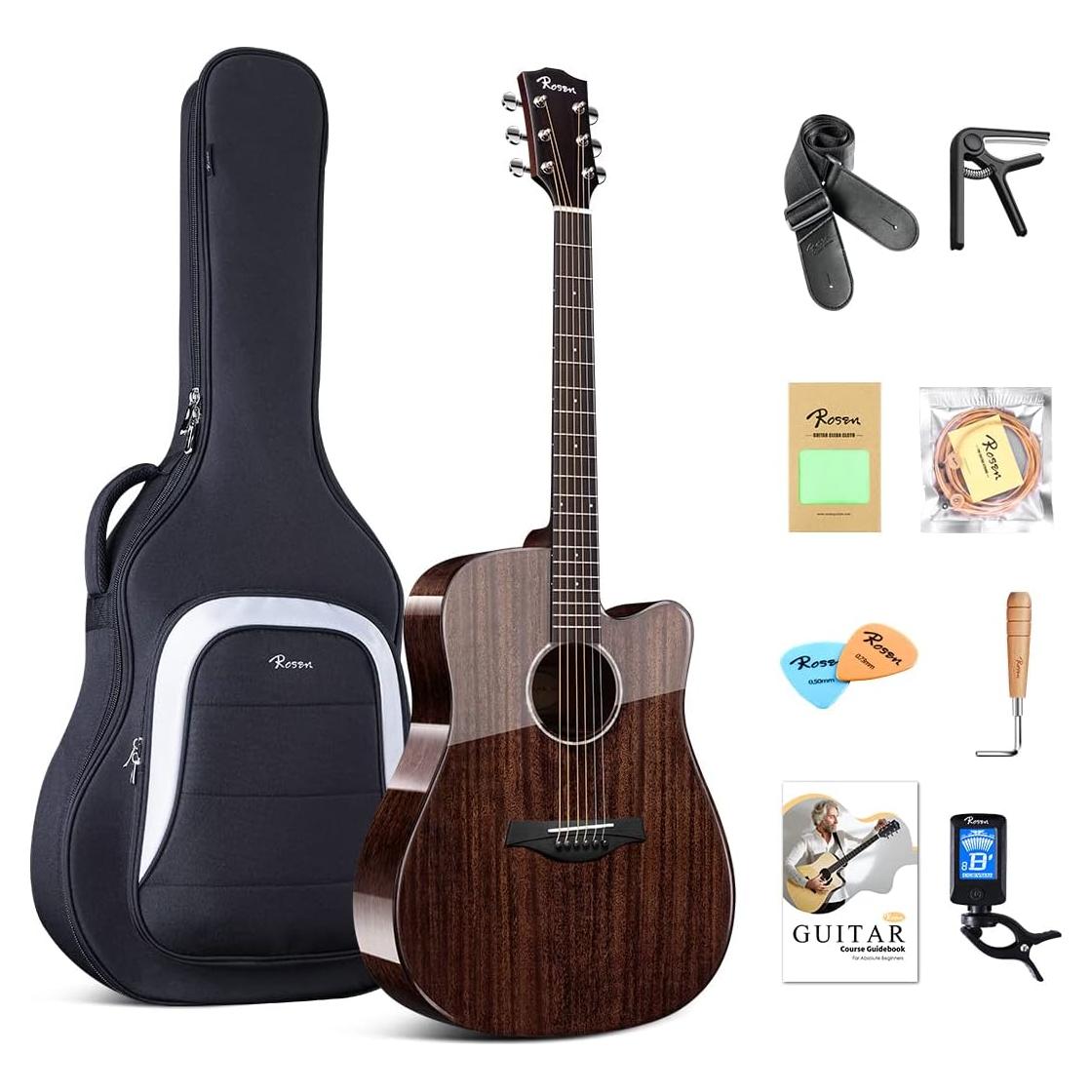 Guitarra Acústica Dreadnought Rosen G31 Negra 41" con Accesorios
