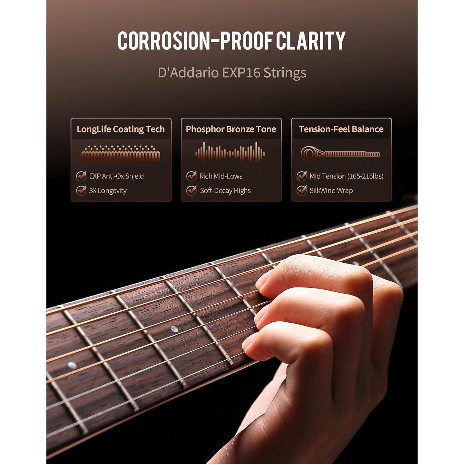 Guitarra Acústica Dreadnought Rosen G31 Negra 41" con Accesorios