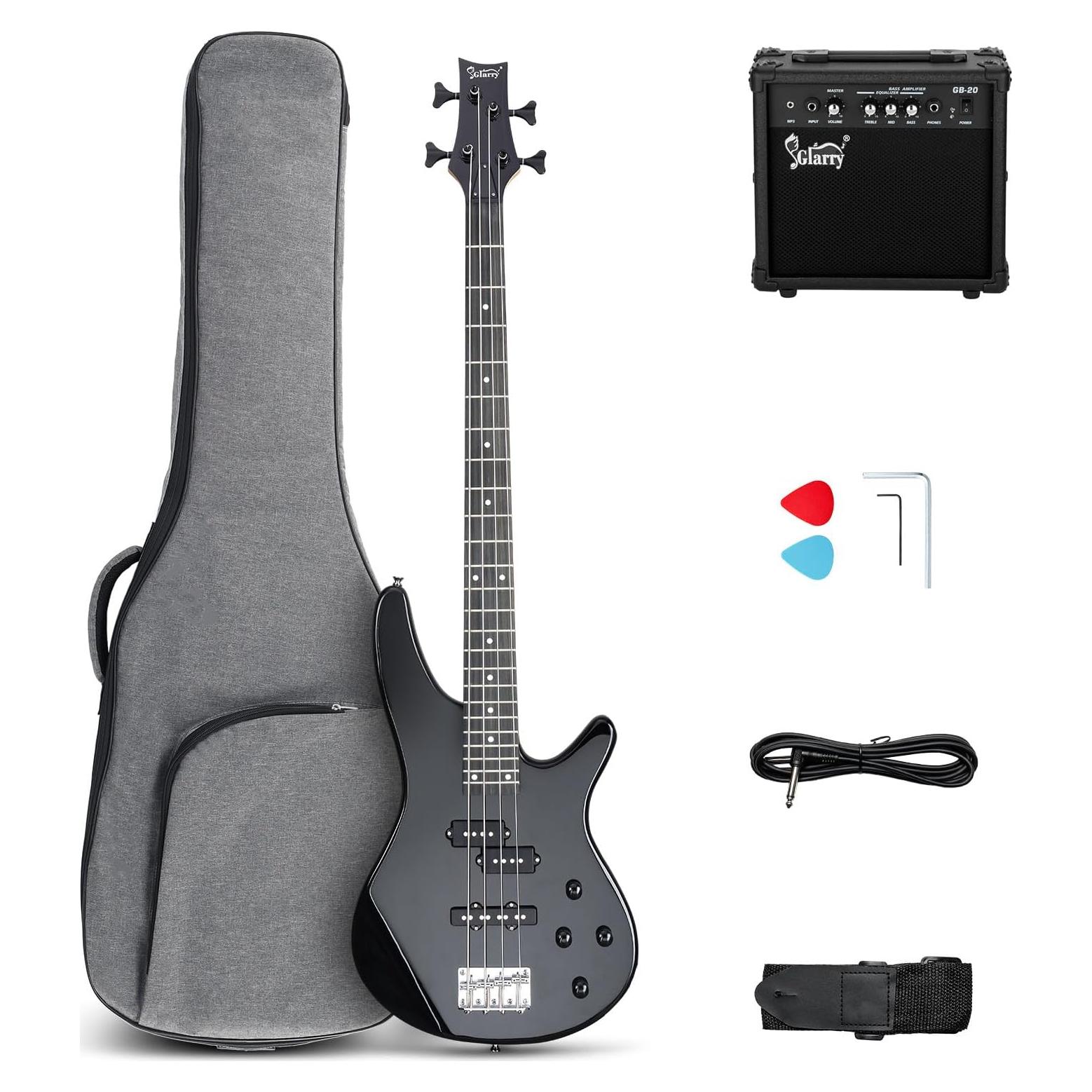 Guitarra Bajo Eléctrico Glarry GIB 4 Cuerdas Completo Negro